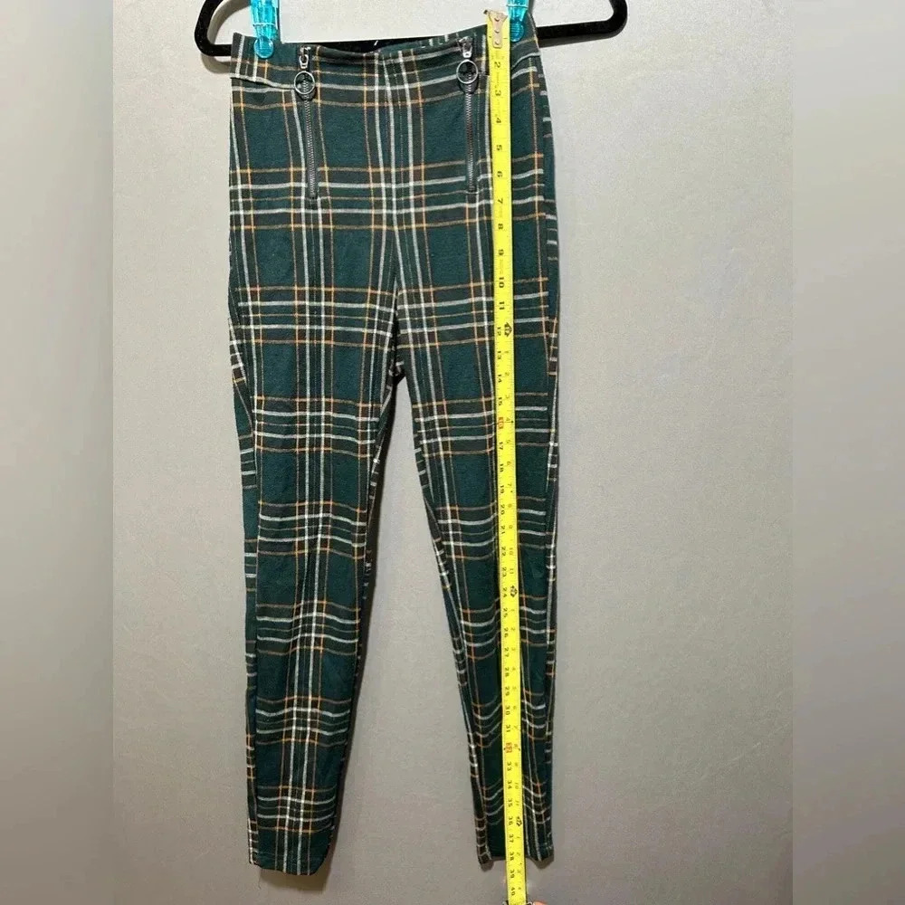 Stradivarius Green Plaid Skinny Trouser Pants Size 4 - Picture 6 of 9